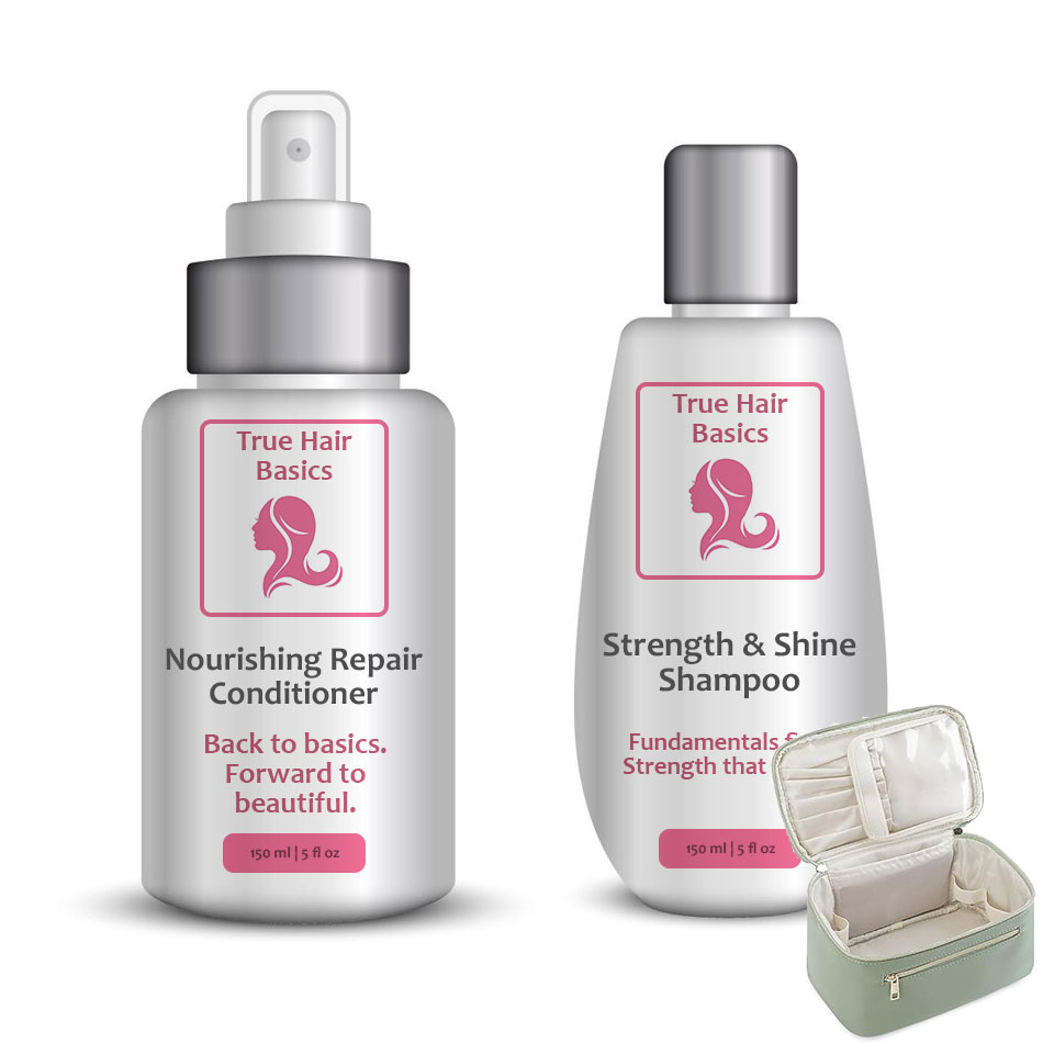 True Hair Basics Strength & Repair Haircare Duo + Makeup Organizer Bag
